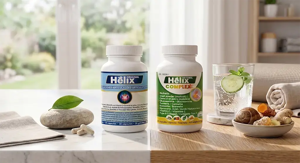Rutina por etapas Helix: botes de Helix Original y Helix Complex para el bienestar articular
